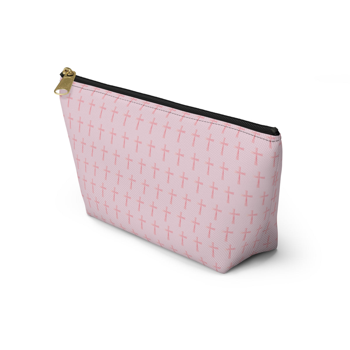 Pink Cross Pattern, Accessory Pouch, T-Bottom Zipper, Cosmetic Bag, Christian Gift