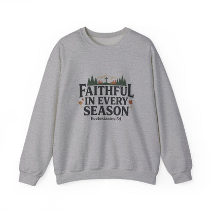 Faithful in Every Season Sweatshirt, Scripture, Nature Mountain, Cross Design, Christian, Men