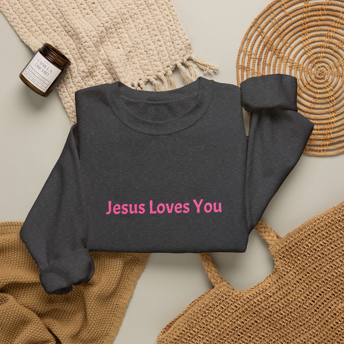 Jesus Loves You Embroidered Crewneck Sweatshirt | Religious Faith Tee, Christian Clothing