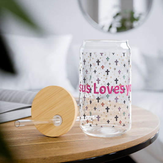 Jesus Loves You Sipper Glass | 16oz Cross Pattern Tumbler