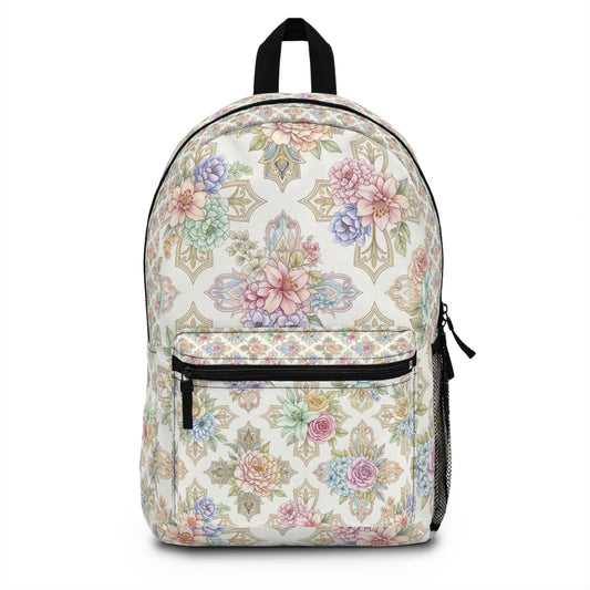 Floral Vintage Damask Backpack – Pastel Rose Pattern School & Travel Bag, Christian