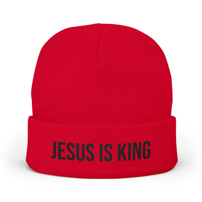 Jesus Is King Knit Beanie — Embroidered Christian Winter Hat
