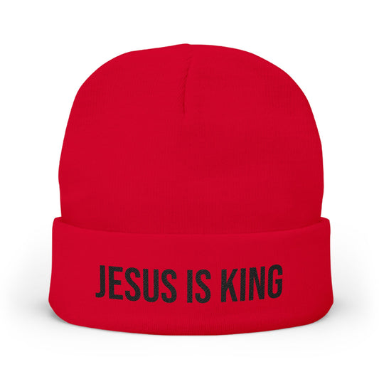 Jesus Is King Knit Beanie — Embroidered Christian Winter Hat