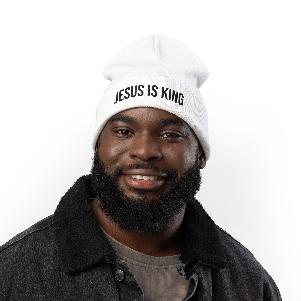 Jesus Is King Knit Beanie — Embroidered Christian Winter Hat