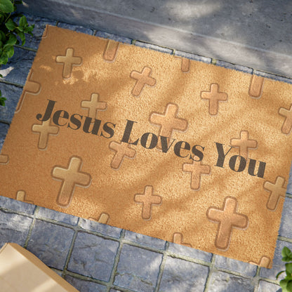 Jesus Loves You Cross Christian Doormat | Coir Cross Pattern Welcome Mat