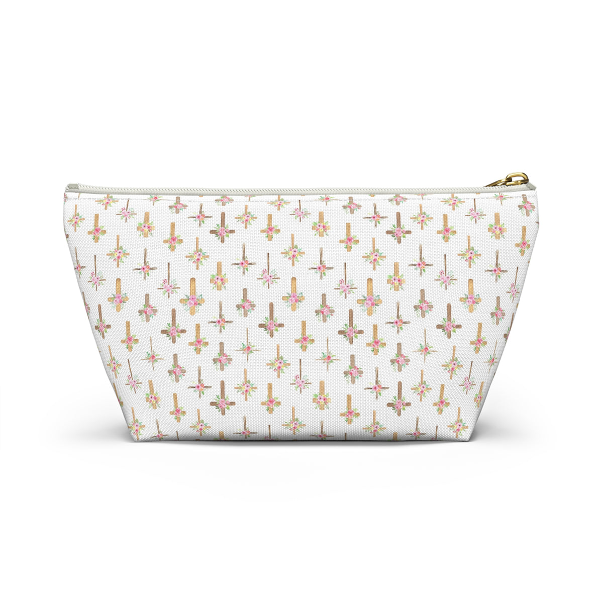 Pastel Floral Cross Pattern, Accessory Pouch, Christian Gift, Church Bag
