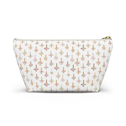 Pastel Floral Cross Pattern, Accessory Pouch, Christian Gift, Church Bag