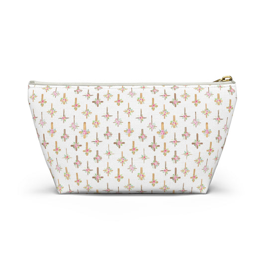 Pastel Floral Cross Pattern, Accessory Pouch, Christian Gift, Church Bag