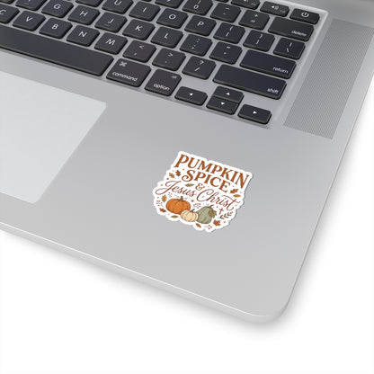 Pumpkin Spice & Jesus Christ Sticker — Fall Faith Vinyl Kiss-Cut Sticker