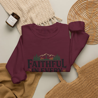 Faithful in Every Season Sweatshirt, Scripture, Nature Mountain, Cross Design, Christian, Men