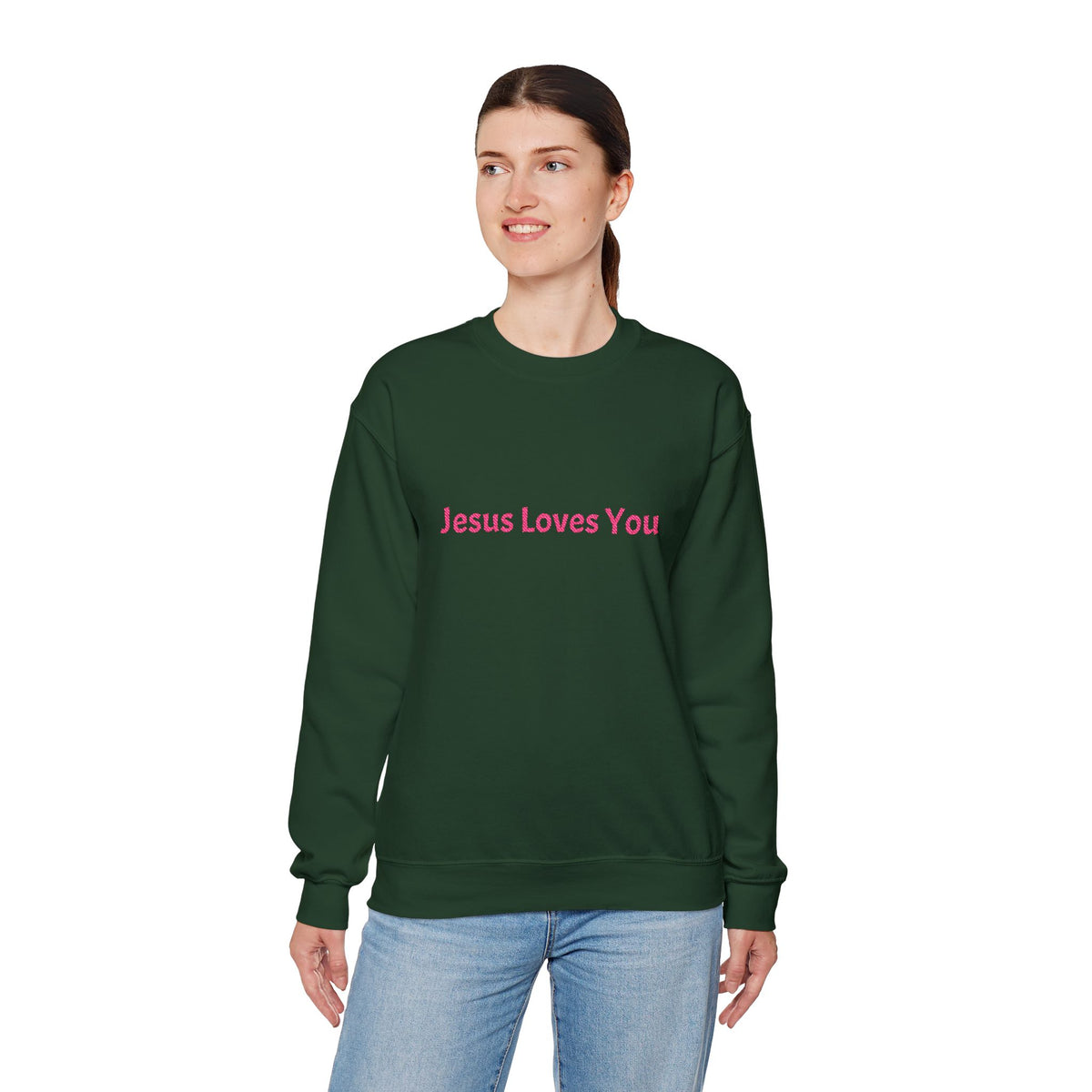 Jesus Loves You Embroidered Crewneck Sweatshirt | Religious Faith Tee, Christian Clothing