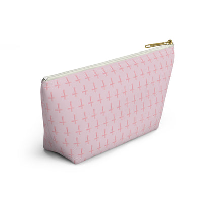 Pink Cross Pattern, Accessory Pouch, T-Bottom Zipper, Cosmetic Bag, Christian Gift