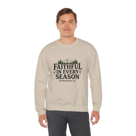 Faithful in Every Season Sweatshirt, Scripture, Nature Mountain, Cross Design, Christian, Men