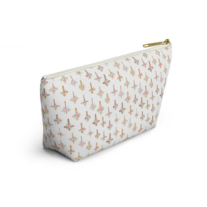Pastel Floral Cross Pattern, Accessory Pouch, Christian Gift, Church Bag