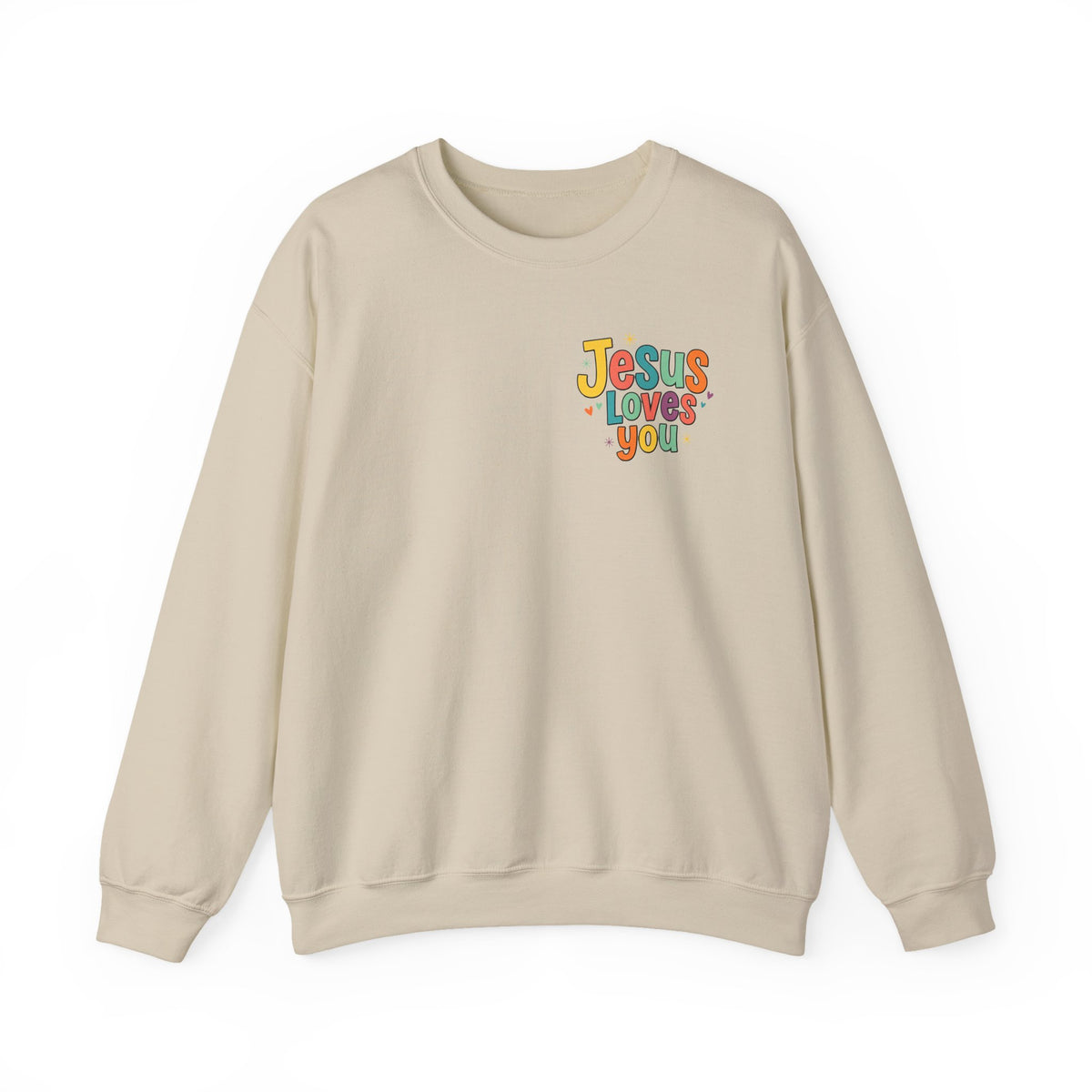Jesus Loves You Crewneck Sweatshirt | Colorful Retro Faith Design