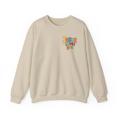 Jesus Loves You Crewneck Sweatshirt | Colorful Retro Faith Design