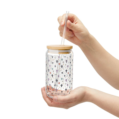 Iridescent Cross Pattern Sipper Glass