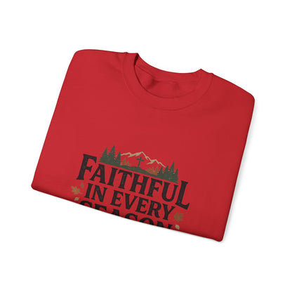 Faithful in Every Season Sweatshirt, Scripture, Nature Mountain, Cross Design, Christian, Men