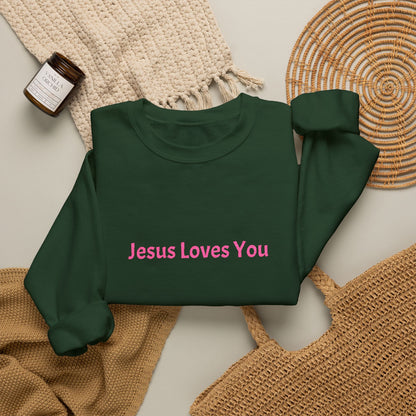 Jesus Loves You Embroidered Crewneck Sweatshirt | Religious Faith Tee, Christian Clothing