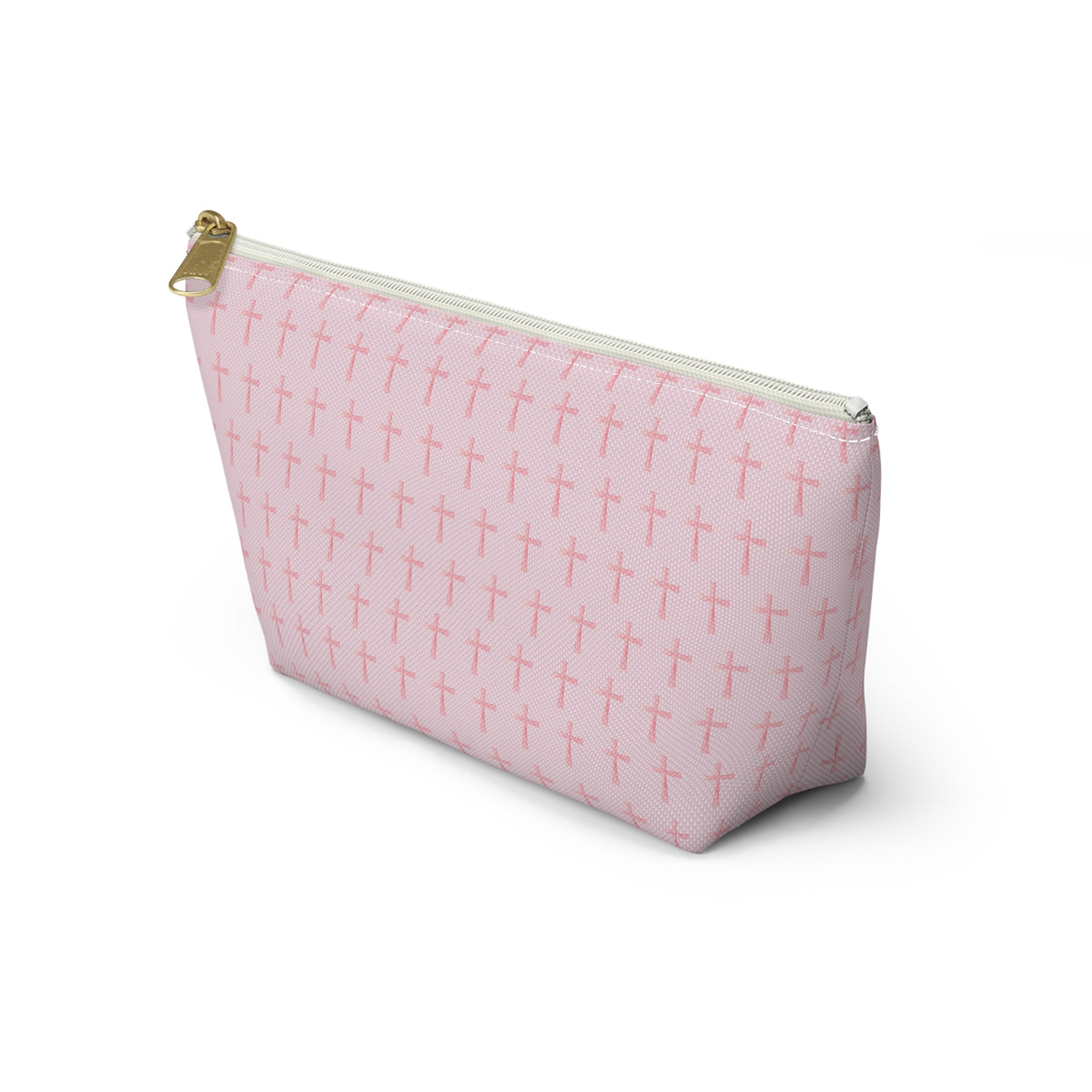 Pink Cross Pattern, Accessory Pouch, T-Bottom Zipper, Cosmetic Bag, Christian Gift