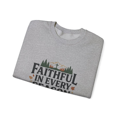 Faithful in Every Season Sweatshirt, Scripture, Nature Mountain, Cross Design, Christian, Men