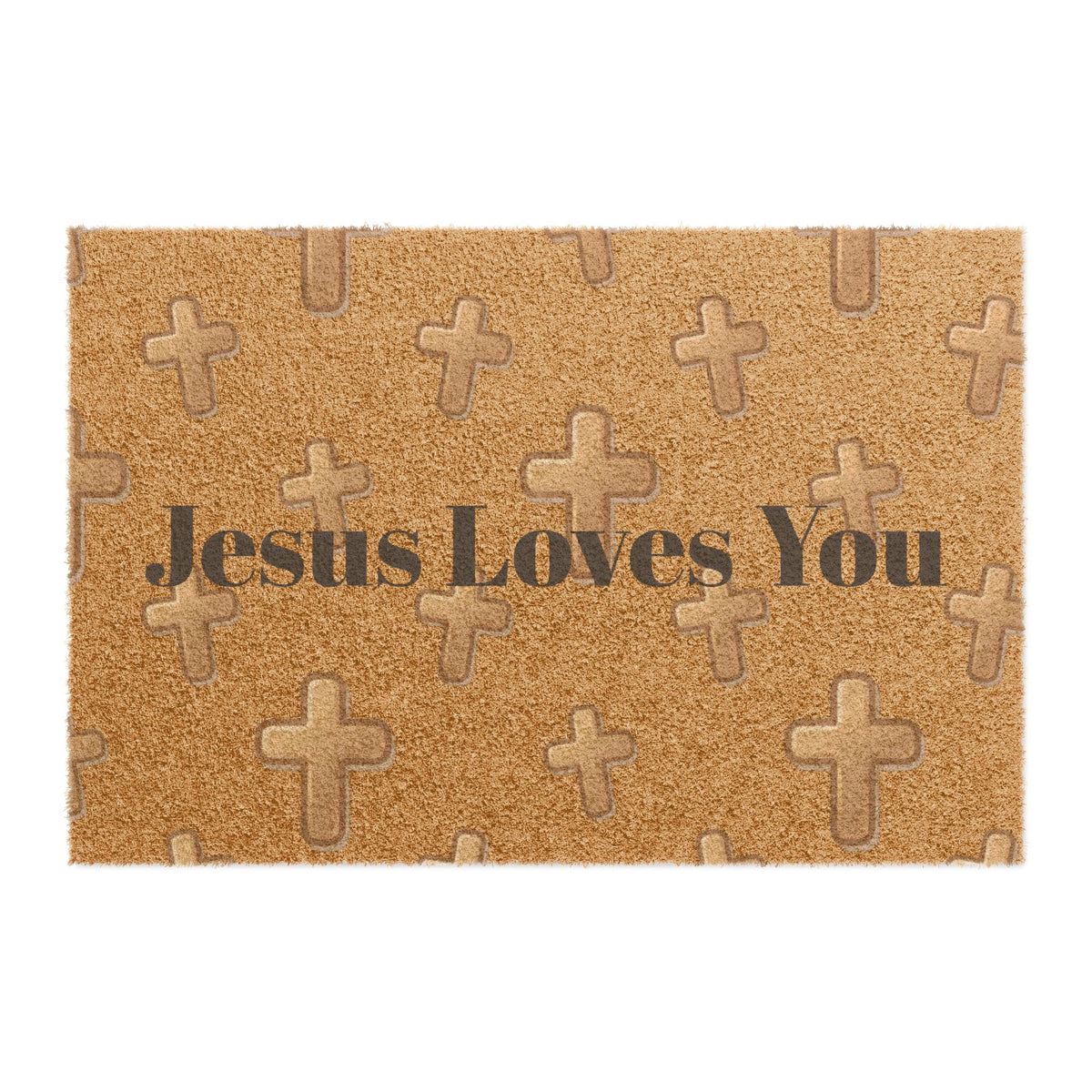 Jesus Loves You Cross Christian Doormat | Coir Cross Pattern Welcome Mat