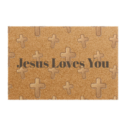 Jesus Loves You Cross Christian Doormat | Coir Cross Pattern Welcome Mat