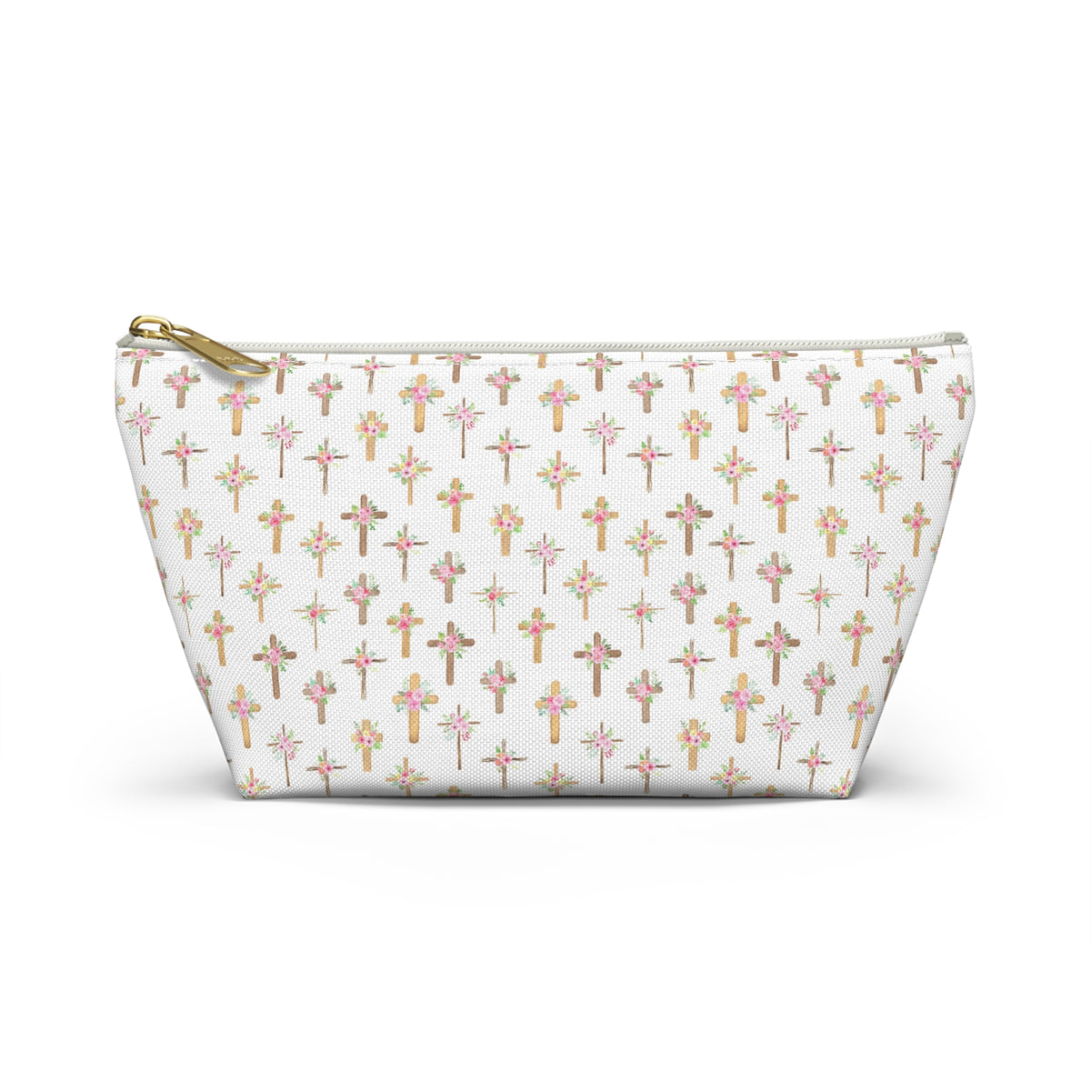 Pastel Floral Cross Pattern, Accessory Pouch, Christian Gift, Church Bag