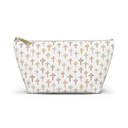 Pastel Floral Cross Pattern, Accessory Pouch, Christian Gift, Church Bag
