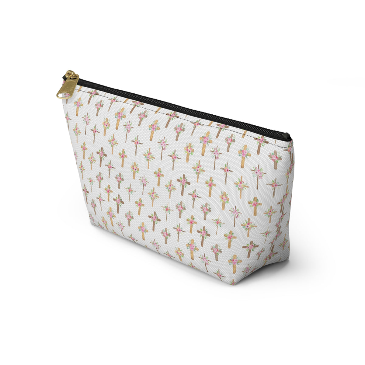 Pastel Floral Cross Pattern, Accessory Pouch, Christian Gift, Church Bag