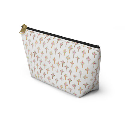 Pastel Floral Cross Pattern, Accessory Pouch, Christian Gift, Church Bag