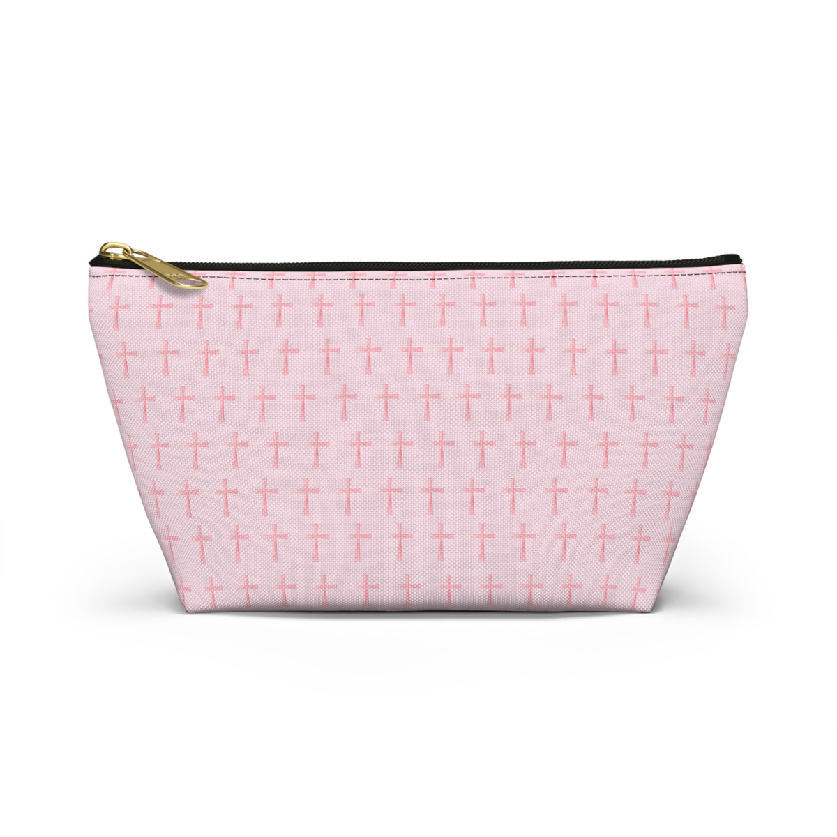 Pink Cross Pattern, Accessory Pouch, T-Bottom Zipper, Cosmetic Bag, Christian Gift