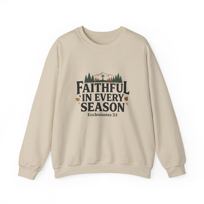 Faithful in Every Season Sweatshirt, Scripture, Nature Mountain, Cross Design, Christian, Men