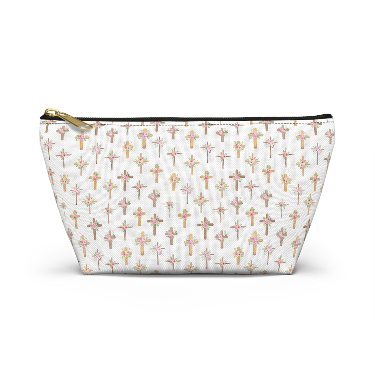 Pastel Floral Cross Pattern, Accessory Pouch, Christian Gift, Church Bag