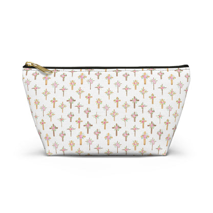 Pastel Floral Cross Pattern, Accessory Pouch, Christian Gift, Church Bag