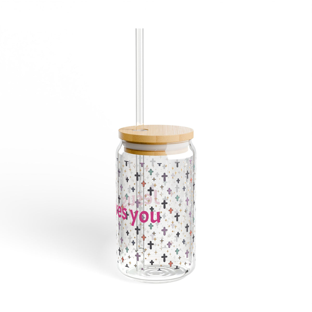 Jesus Loves You Sipper Glass | 16oz Cross Pattern Tumbler