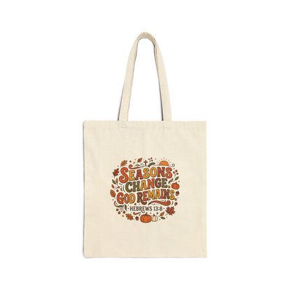 Seasons Change God Remains Tote Bag, Scripture, Hebrews, Fall Autumn