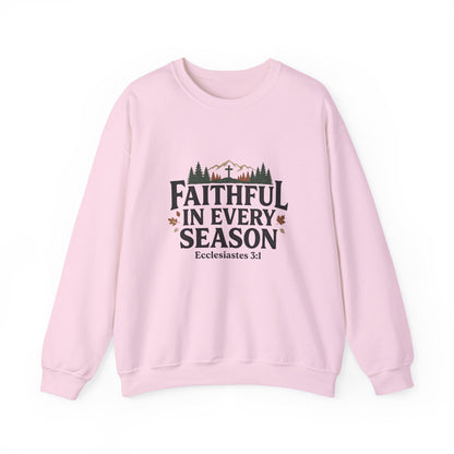 Faithful in Every Season Sweatshirt, Scripture, Nature Mountain, Cross Design, Christian, Men