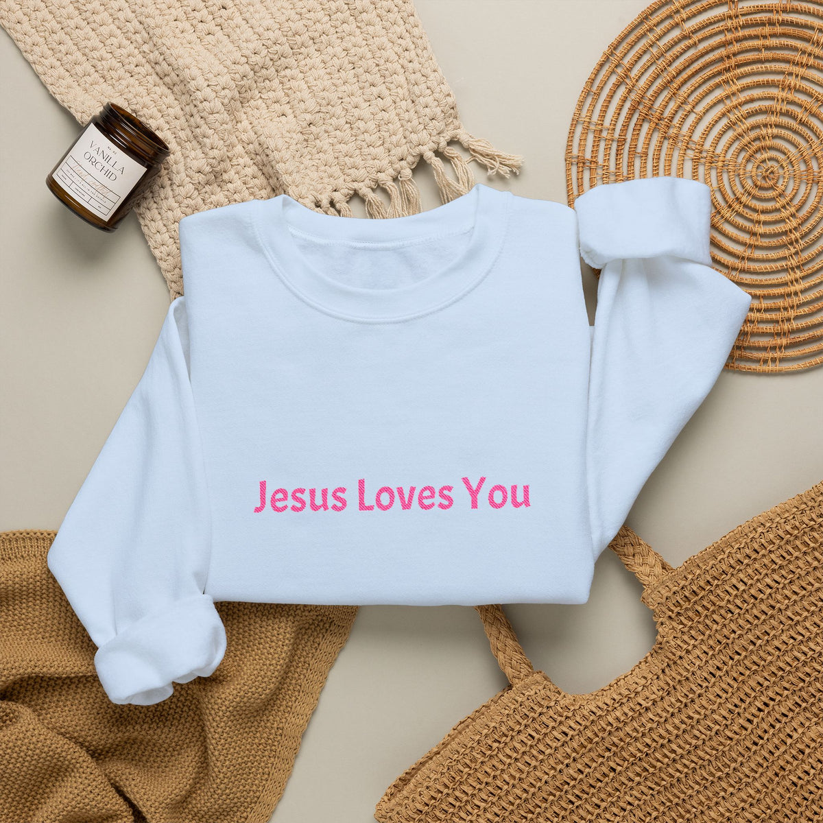 Jesus Loves You Embroidered Crewneck Sweatshirt | Religious Faith Tee, Christian Clothing