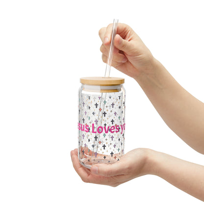 Jesus Loves You Sipper Glass | 16oz Cross Pattern Tumbler