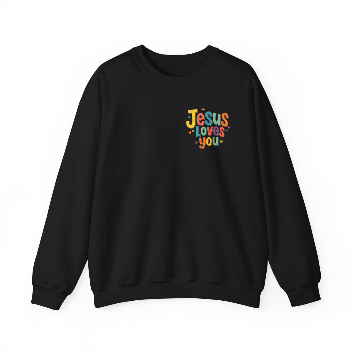 Jesus Loves You Crewneck Sweatshirt | Colorful Retro Faith Design