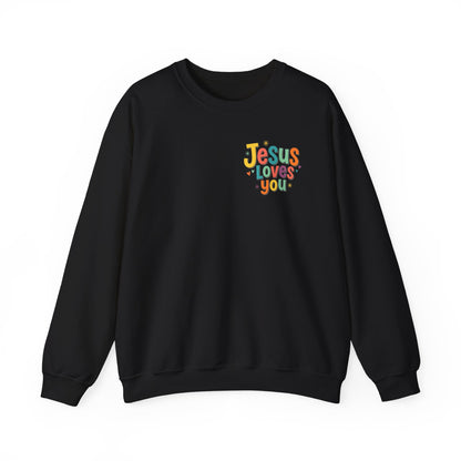 Jesus Loves You Crewneck Sweatshirt | Colorful Retro Faith Design