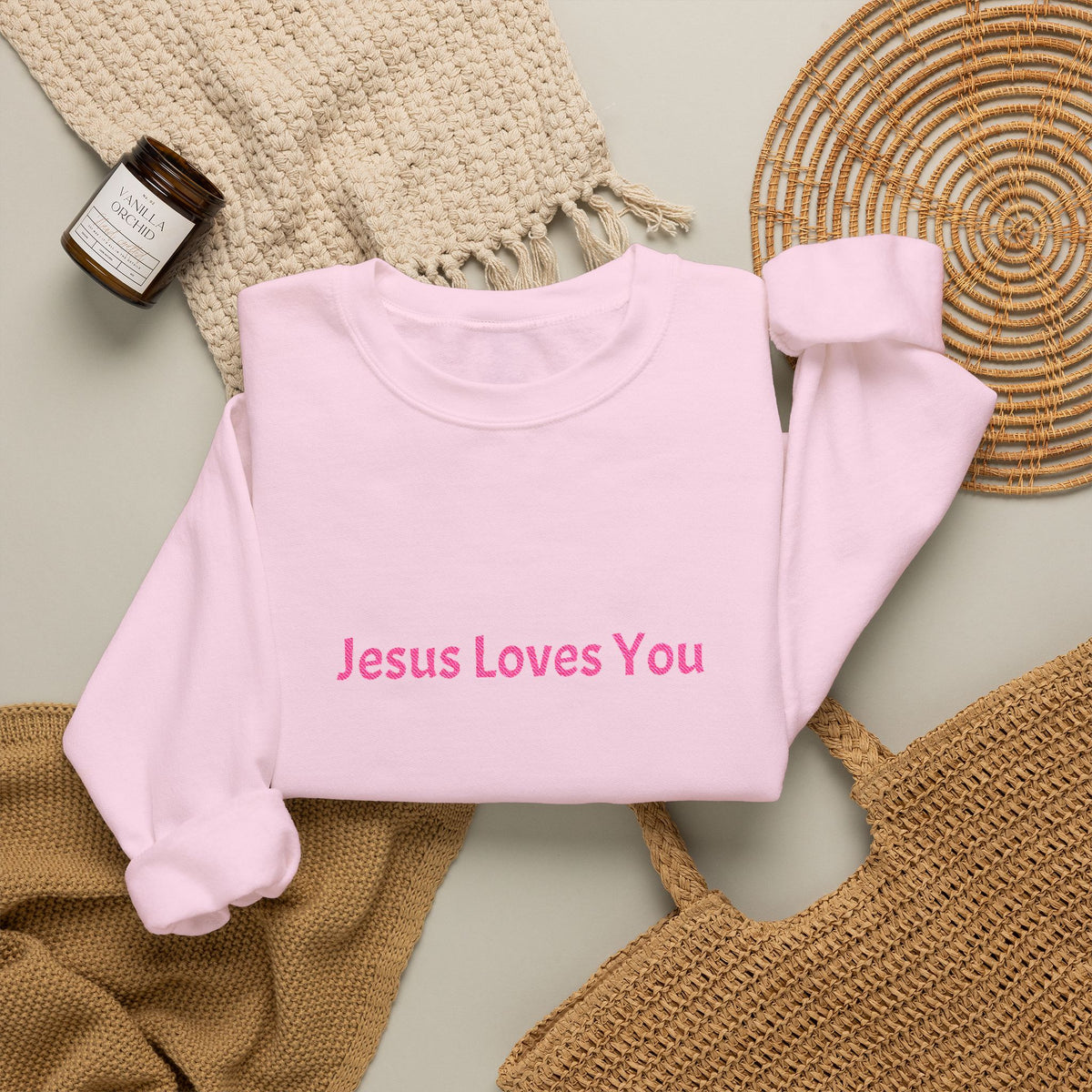 Jesus Loves You Embroidered Crewneck Sweatshirt | Religious Faith Tee, Christian Clothing