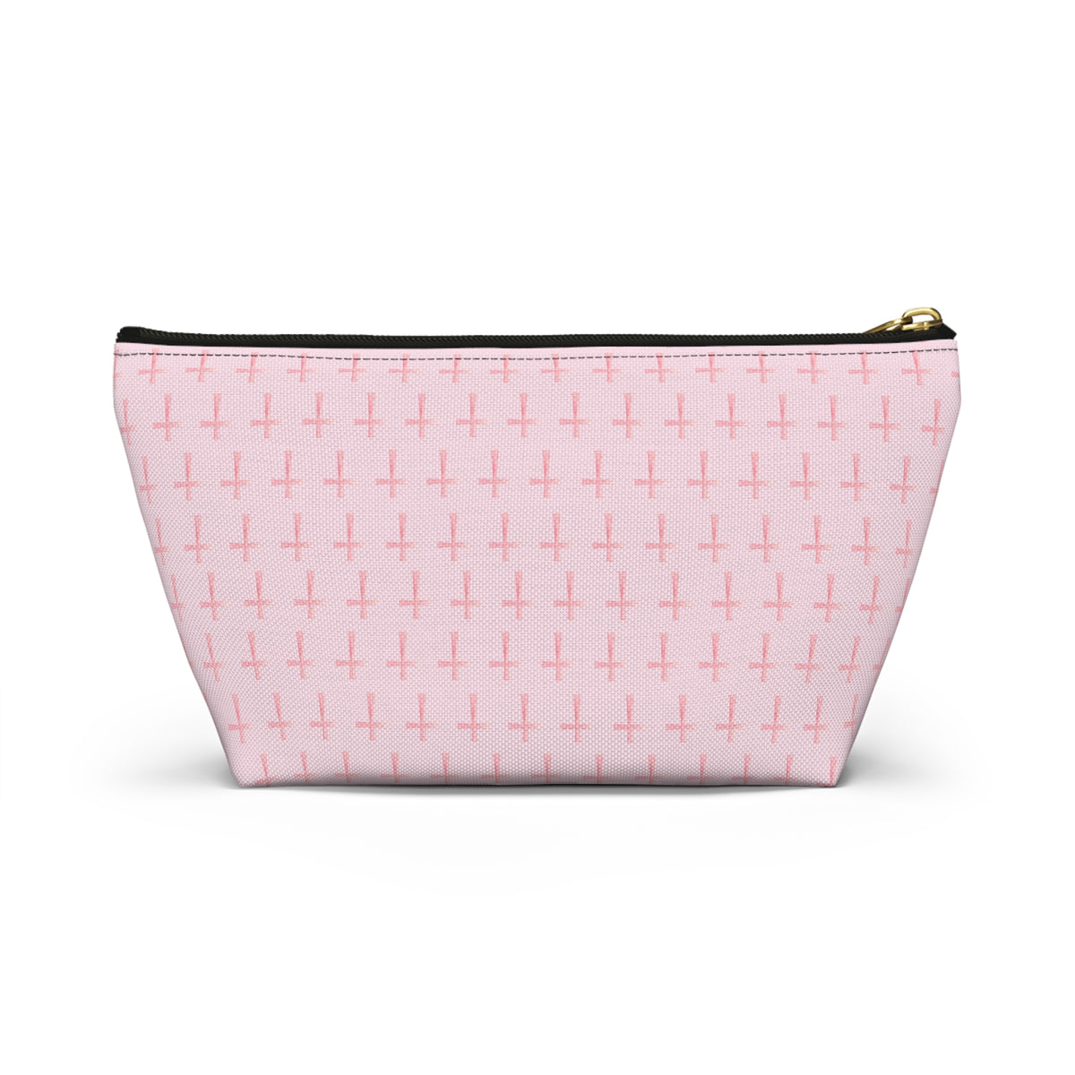 Pink Cross Pattern, Accessory Pouch, T-Bottom Zipper, Cosmetic Bag, Christian Gift