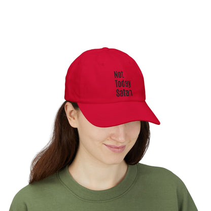 Not Today Satan Dad Cap — Embroidered Cross Baseball Hat Christian