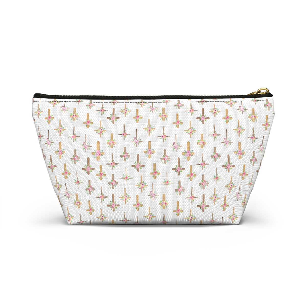 Pastel Floral Cross Pattern, Accessory Pouch, Christian Gift, Church Bag