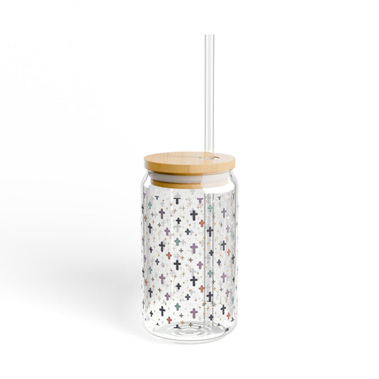Iridescent Cross Pattern Sipper Glass