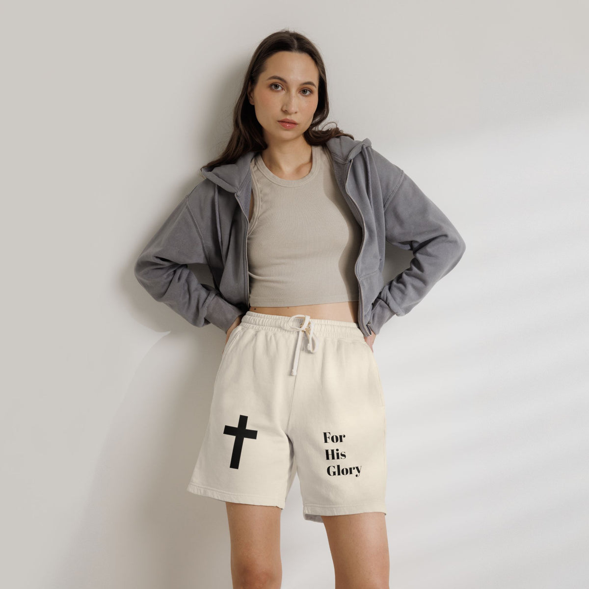 For His Glory Sweat Shorts | Cross Graphic Christian Shorts